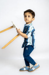 Gusto Newborn Full-Sleeve Denim Chinese Collar Shirt